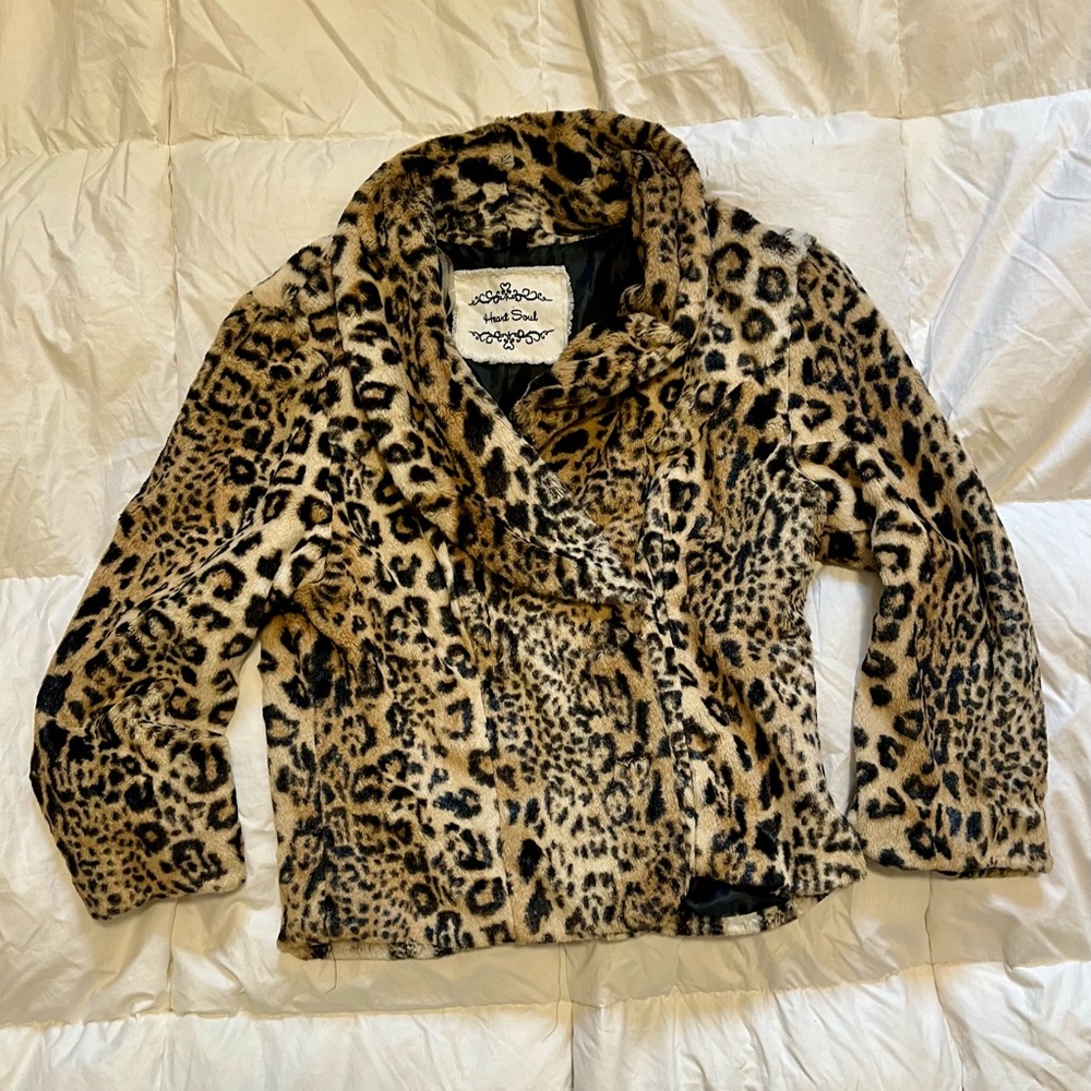 Heart Soul Animal Print Faux Fur Coat